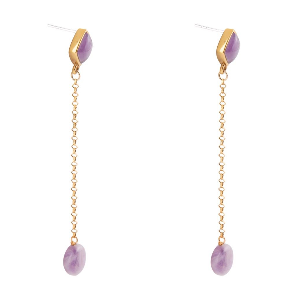 Amethyst Purple Chained Dangle Earrings Golden Bronze Barse Jewelry
