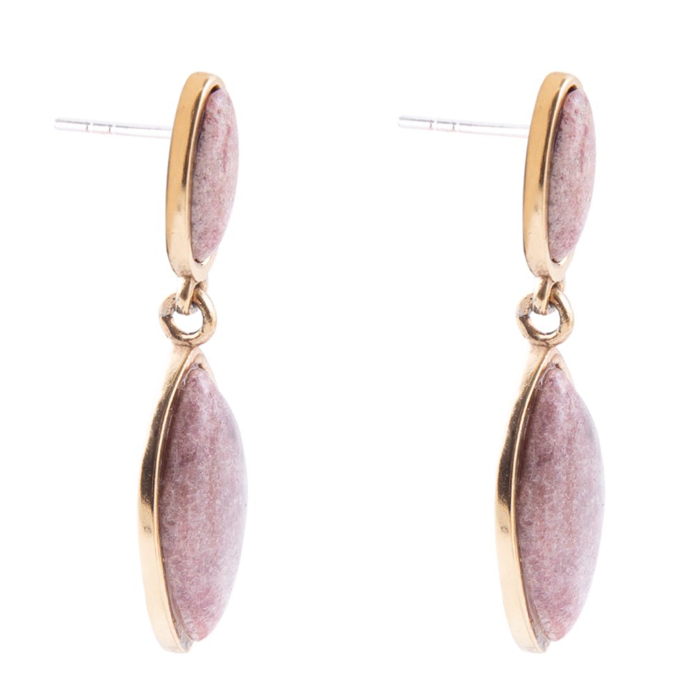 Rhodonite Double Drop Earrings 1.75' with Sterling Silver Posts Champion