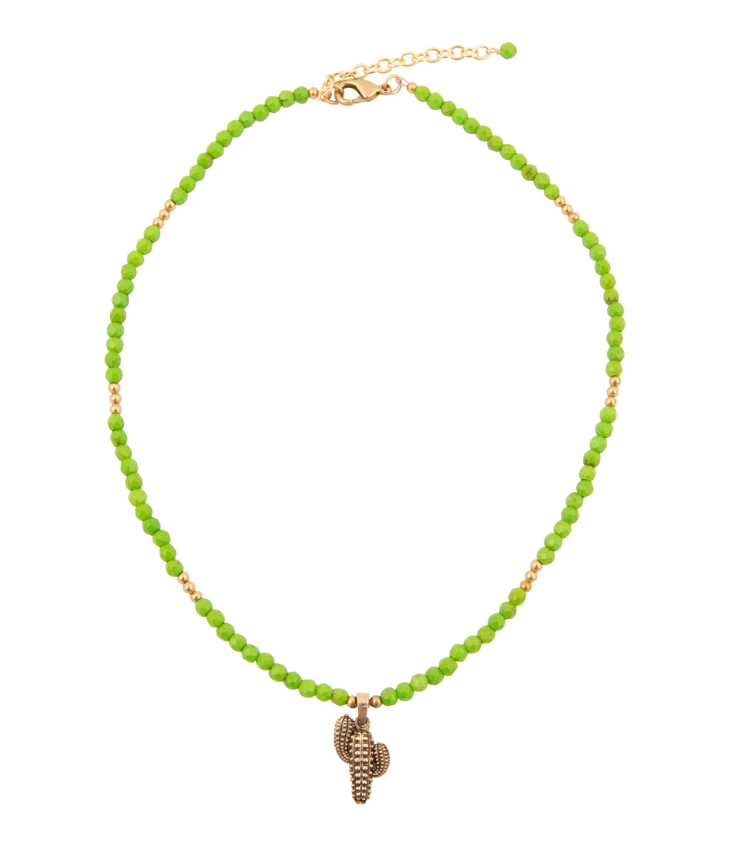 Lime Green Turquoise Golden Cactus Pendant Necklace Charmed