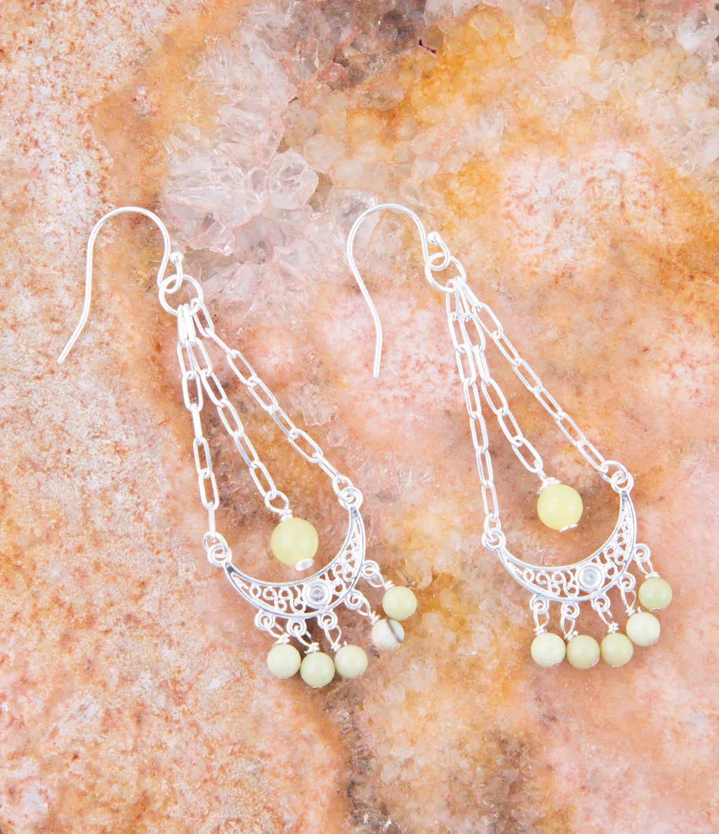 Lemon Jade Chandelier Earrings Chartruese Handcrafted Jewelry