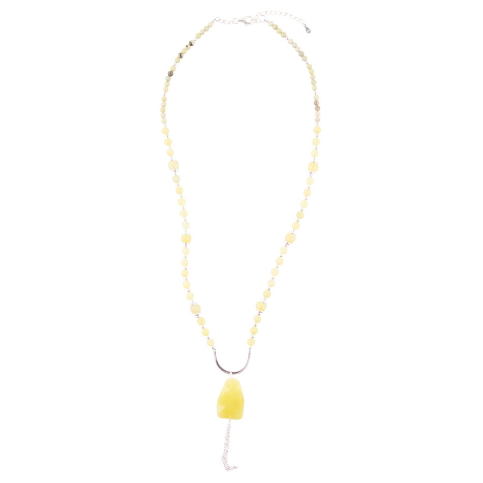 Lemon Jade Long Pendant Necklace Chartruese Barse Jewelry