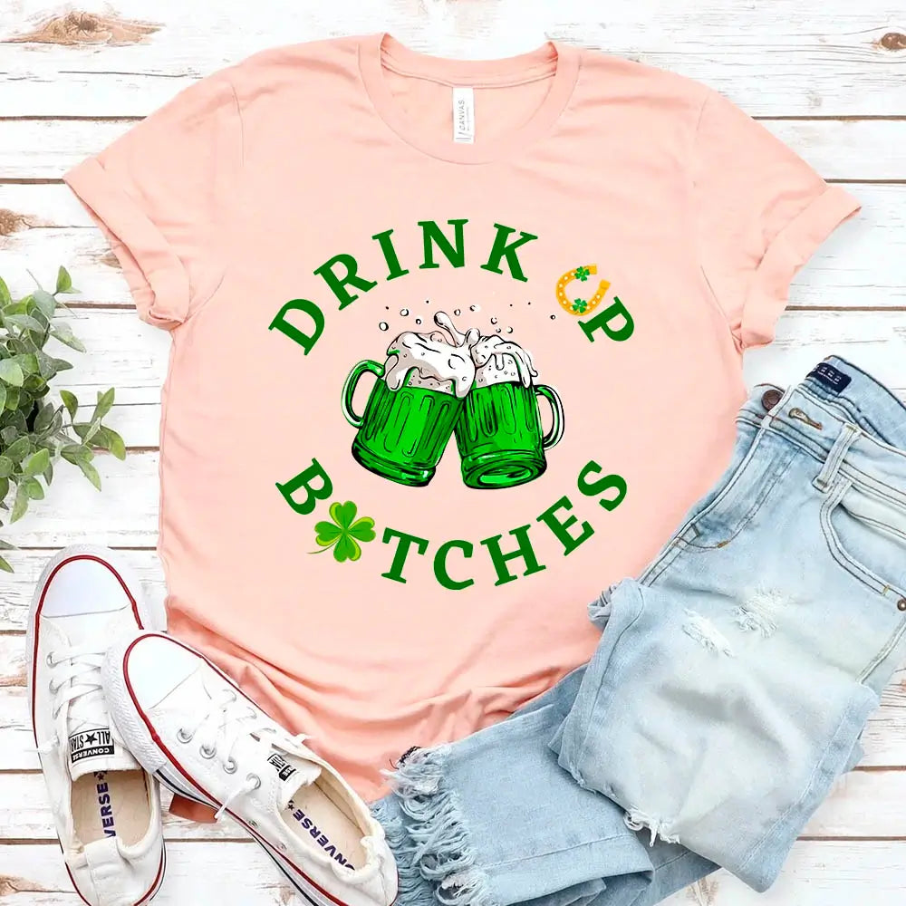 Cheers F*ckers Drink Up B*tches Saint Paddy Couples T-Shirt