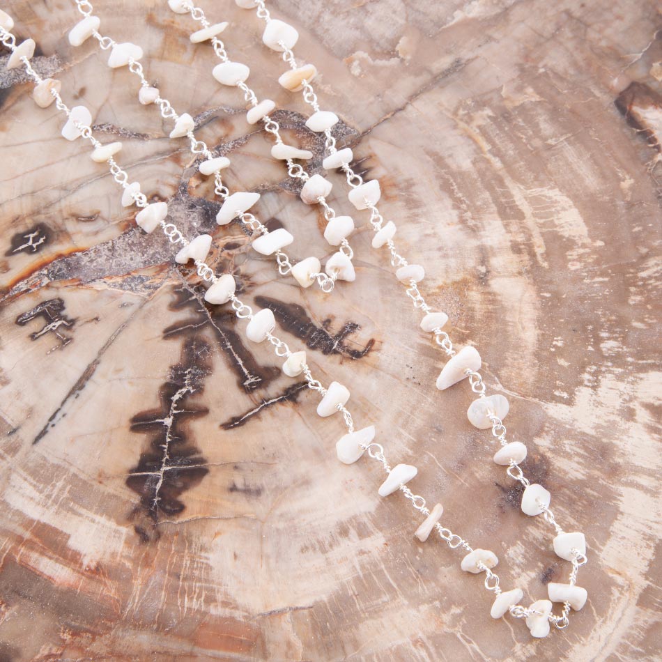 White Shell Chip Necklace Sterling Silver Rosary Chain Barse Jewelry