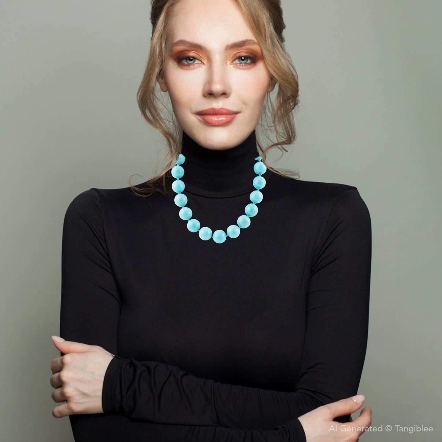 Blue Turquoise Chunky Magnesite Beaded Necklace 16.5 inch