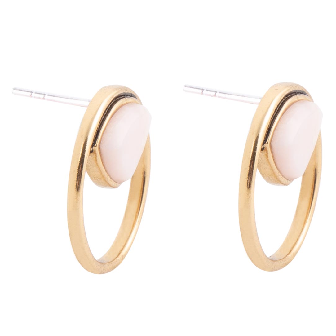 Circle Pink Opal Golden Bronze Post Stud Earrings Barse Jewelry