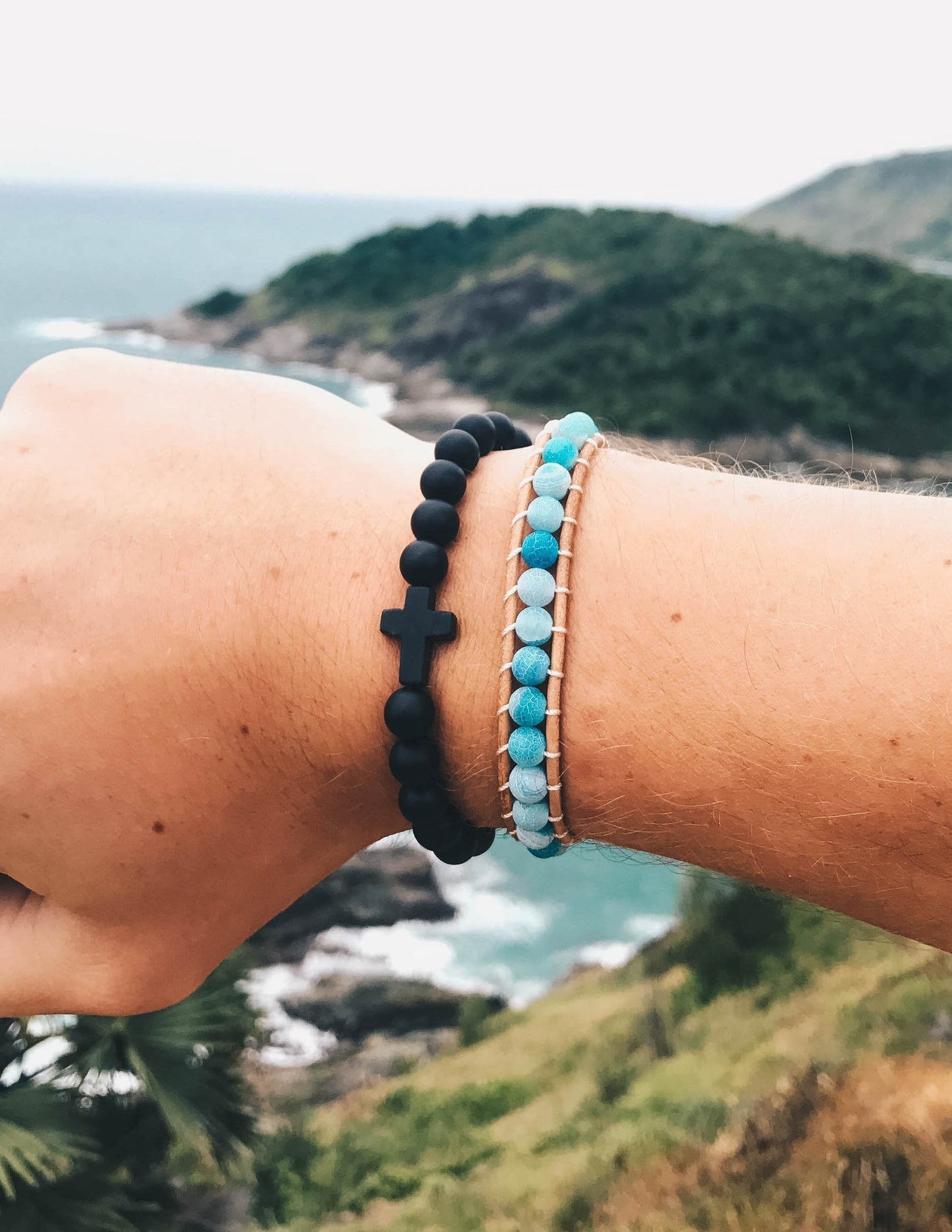 Classic Black Stone Bracelet Cross Elevated Faith
