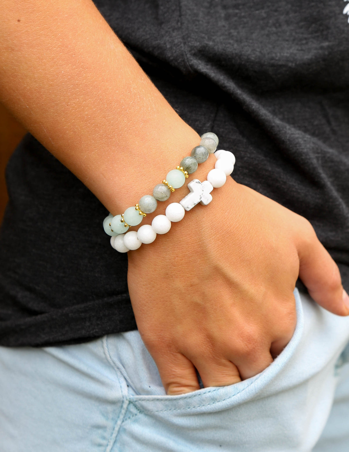 Classic White Cross Stone Bracelet Elevated Faith