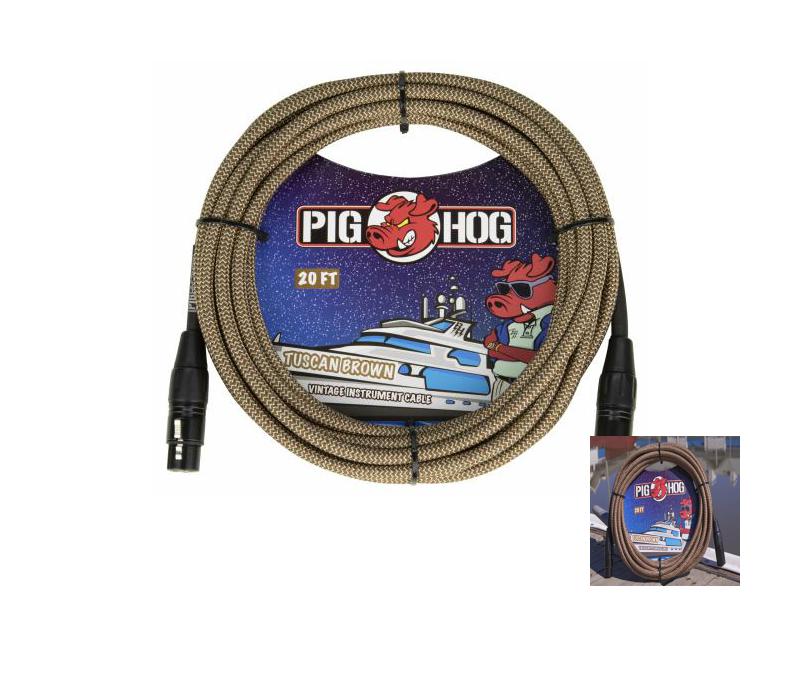 Woven Mic Cable 20FT XLR Pig Hog PHM20TBR Tuscan Brown