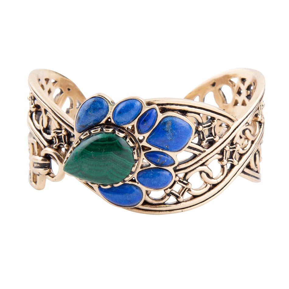 Green Malachite and Blue Lapis Golden Cuff Bracelet Cognate