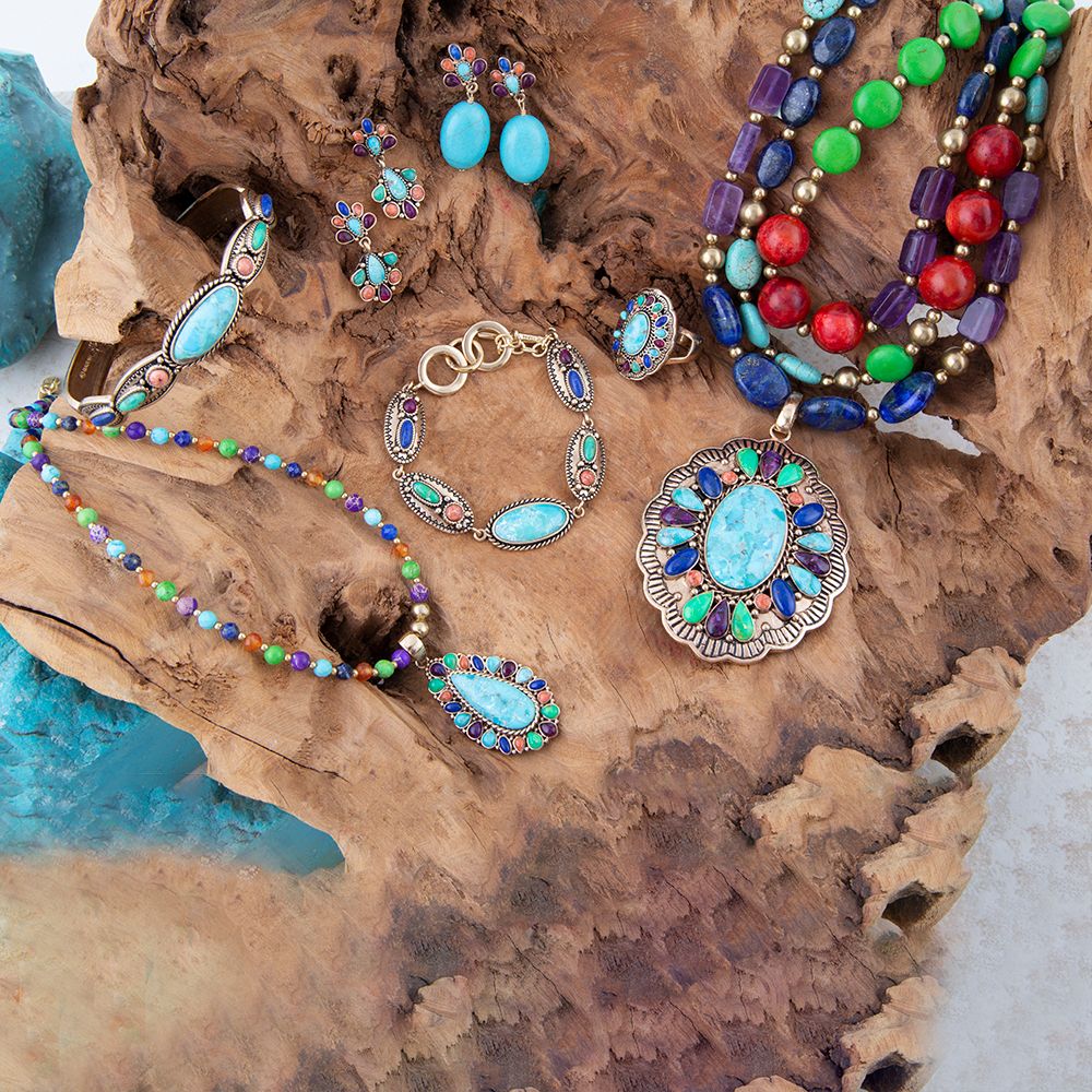 Colourfull Golden Link Bracelet with Genuine Turquoise and Coral Stones Concho