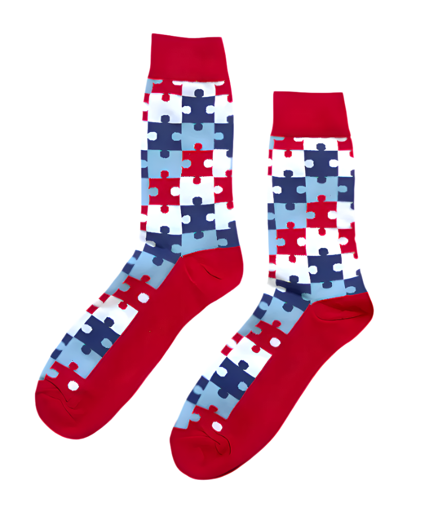 Funky Crimson Puzzle Bold Red Puzzle Socks ModSoles