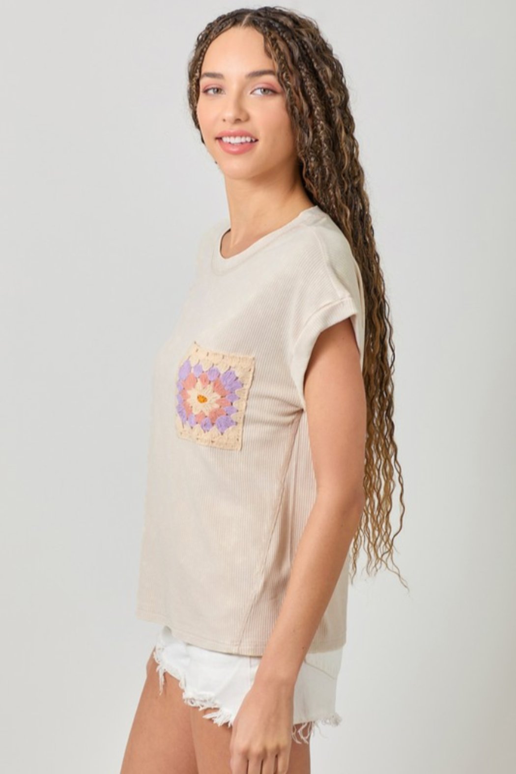 Crochet Pocket Short Sleeve Shirt