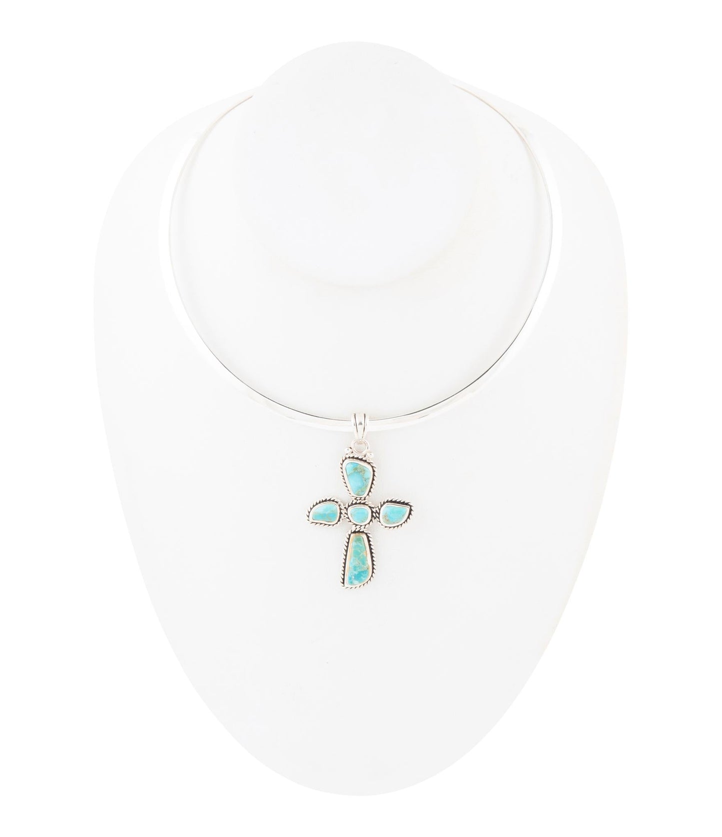 Blue Turquoise Cross Pendant Sterling Silver Necklace