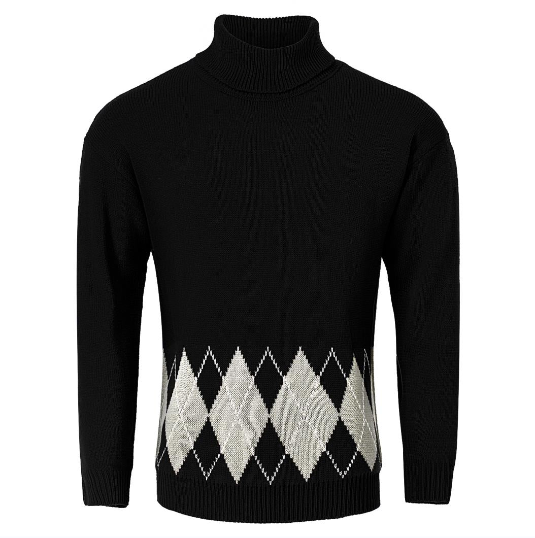 Men's Thermal Argyle Turtlenecks Sweater Pullover Vintage