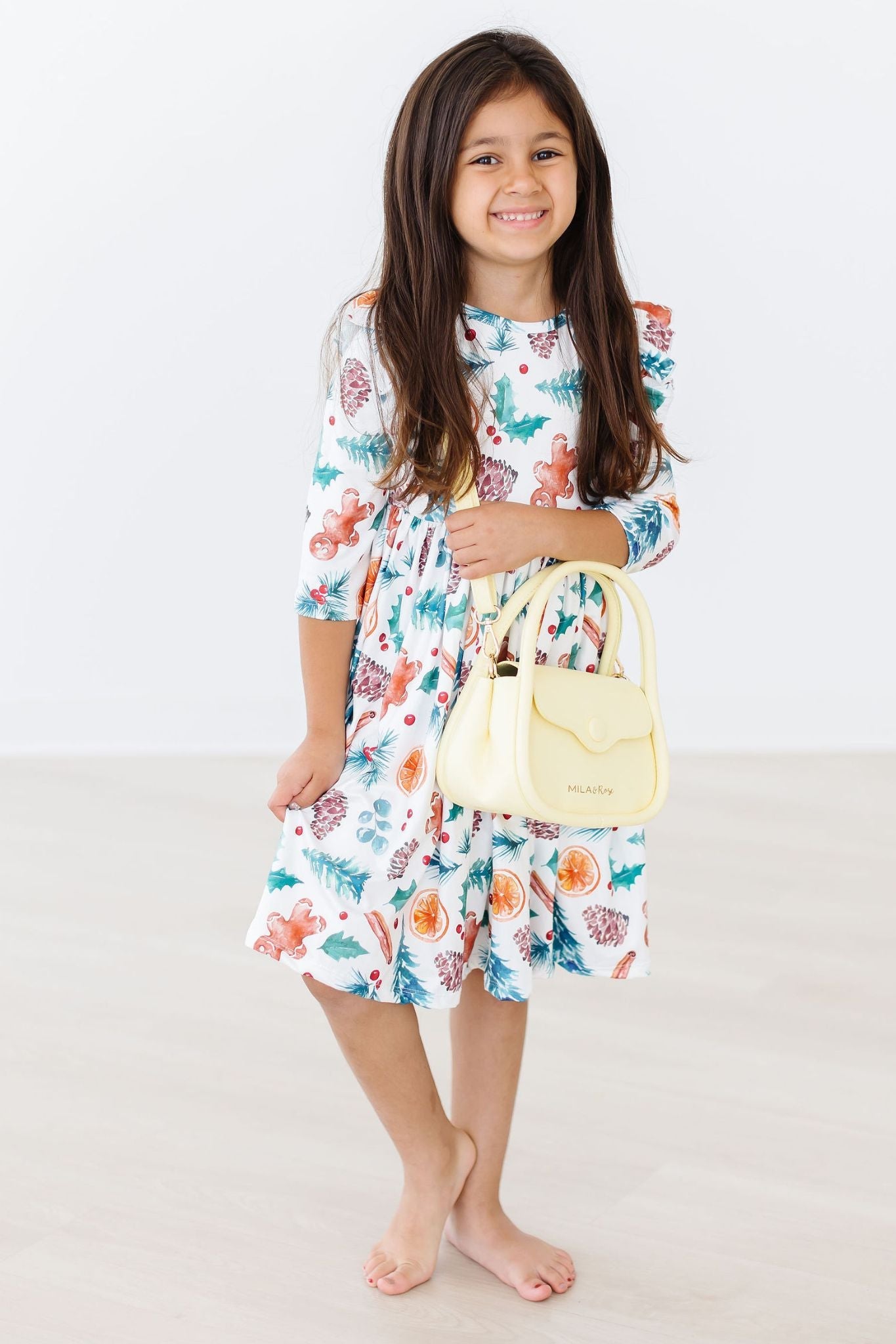 Classic Christmas 3/4 Sleeve Ruffle Twirl Dress Mila & Rose