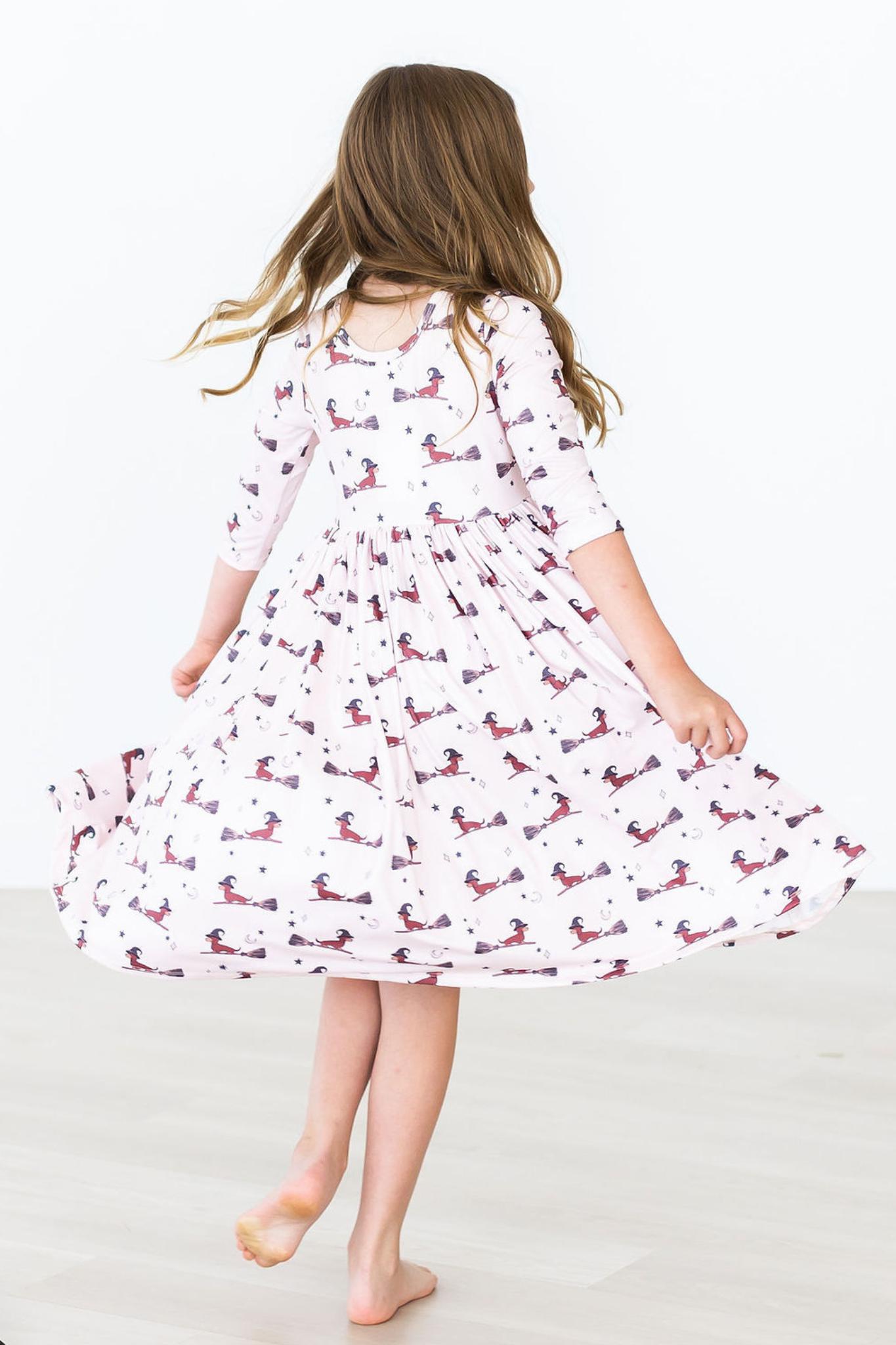 Happy Howl-oween Twirly 3/4 Sleeve Pocket Dress