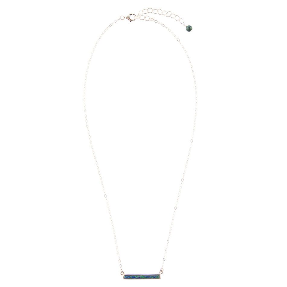 Azurite Sterling Silver Dainty Bar Necklace