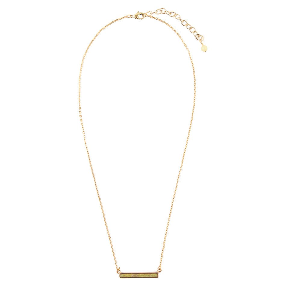 Green Aventurine Adjustable Bar Necklace Bronze Jewelry