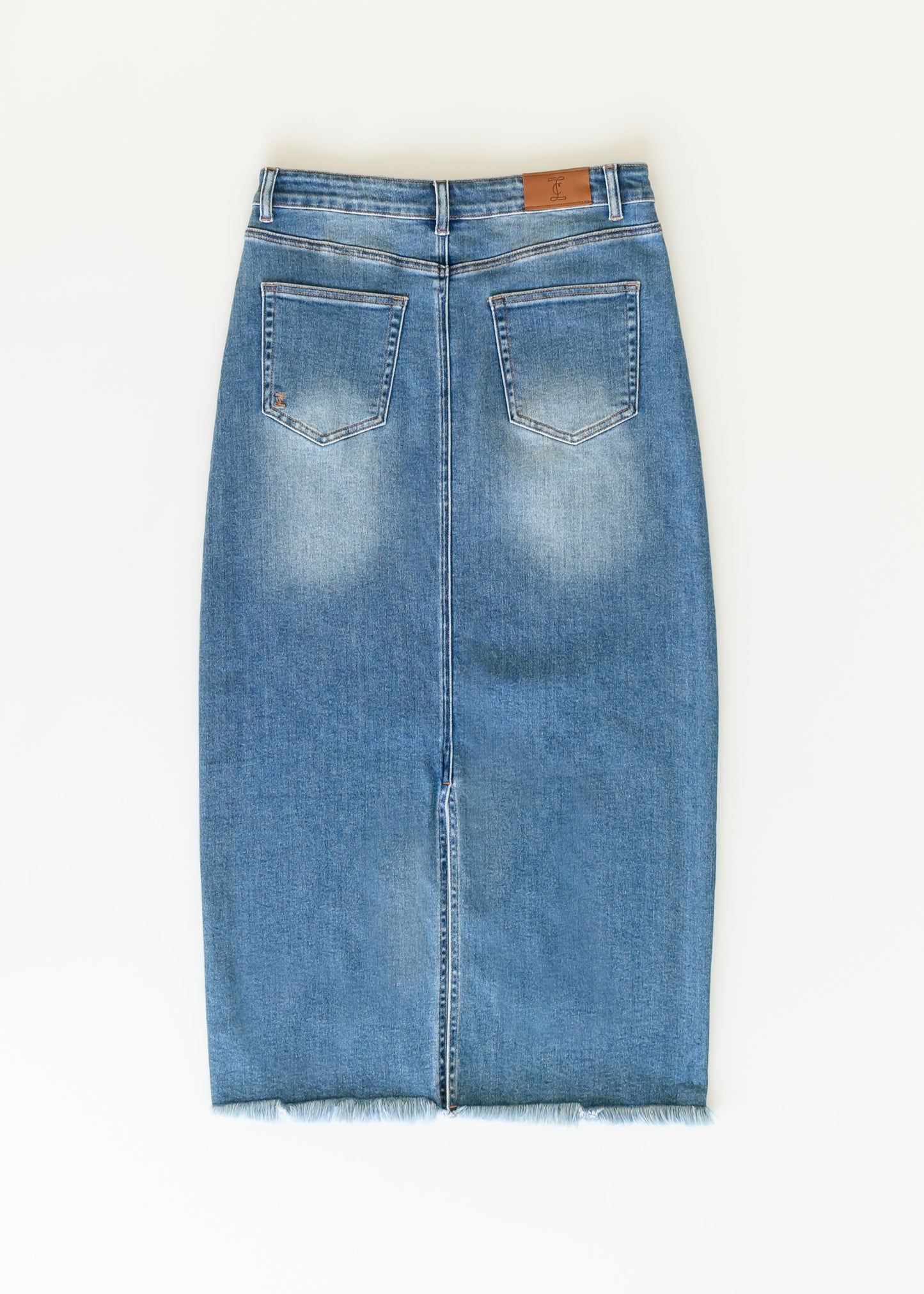 Raw Hem Long Denim Skirt Medium Wash Maxi Dakotah
