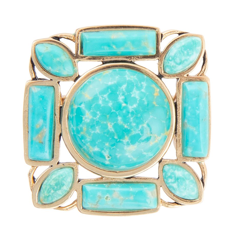 Green Turquoise Golden Statement Ring Deco