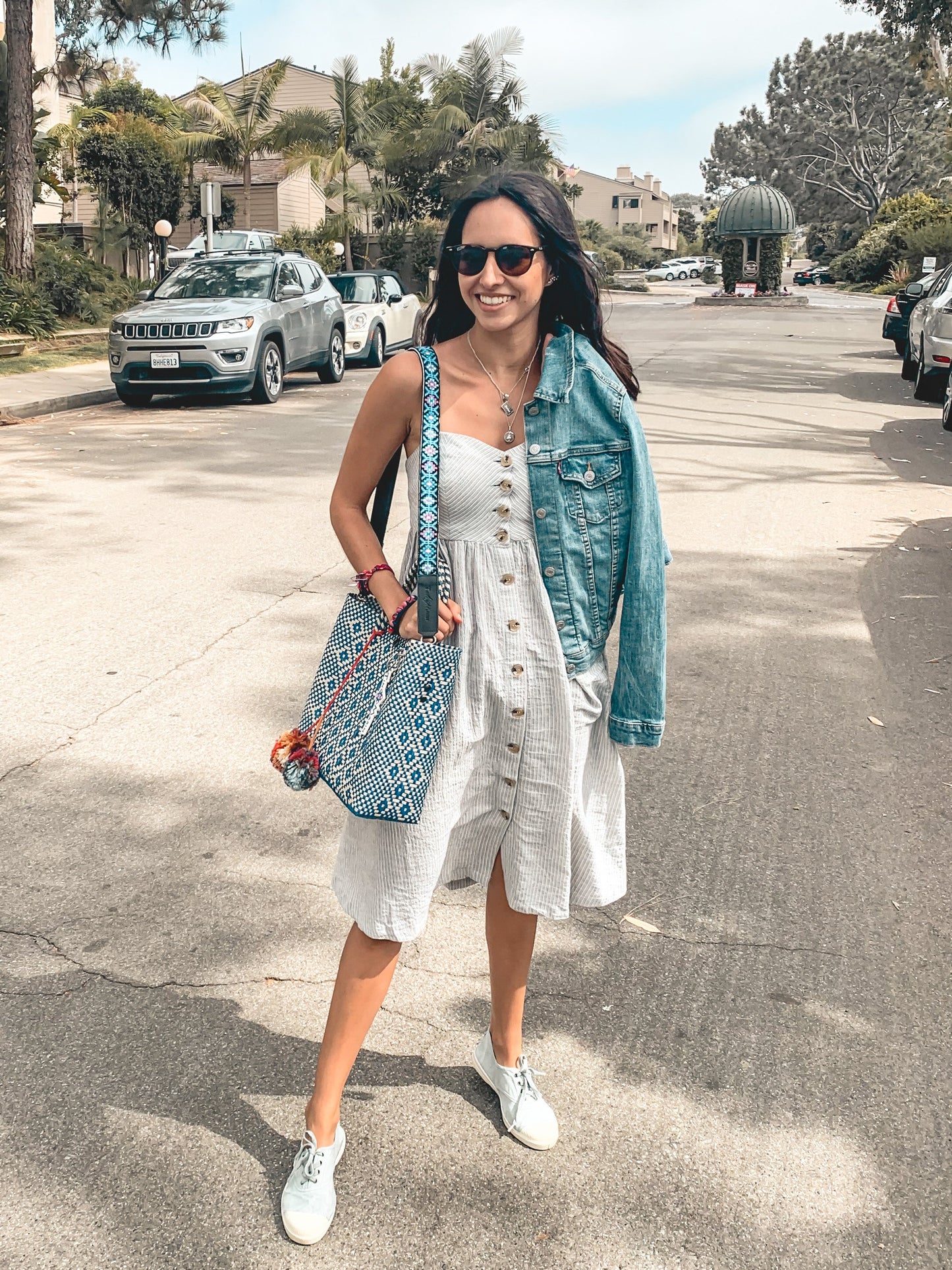 Woven Blue & Pink Leather Bag Strap Mai