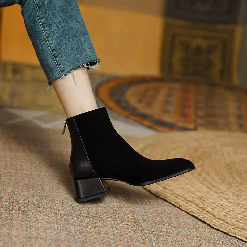 Women’s Suede Mid-Heel Martin Boots Mid-Heel Ankle Boots