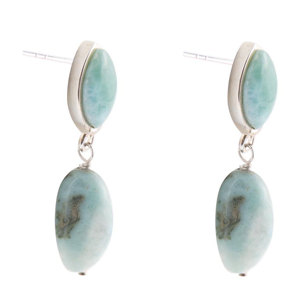 Dolce Blue Larimar Natural Drop Earrings Sterling Silver