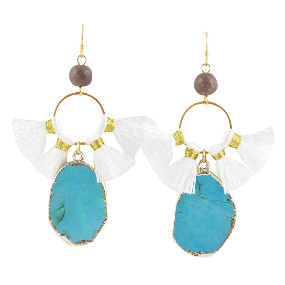 Turquoise Magnesite Dreamcatcher Earring Bronze Barse Jewelry