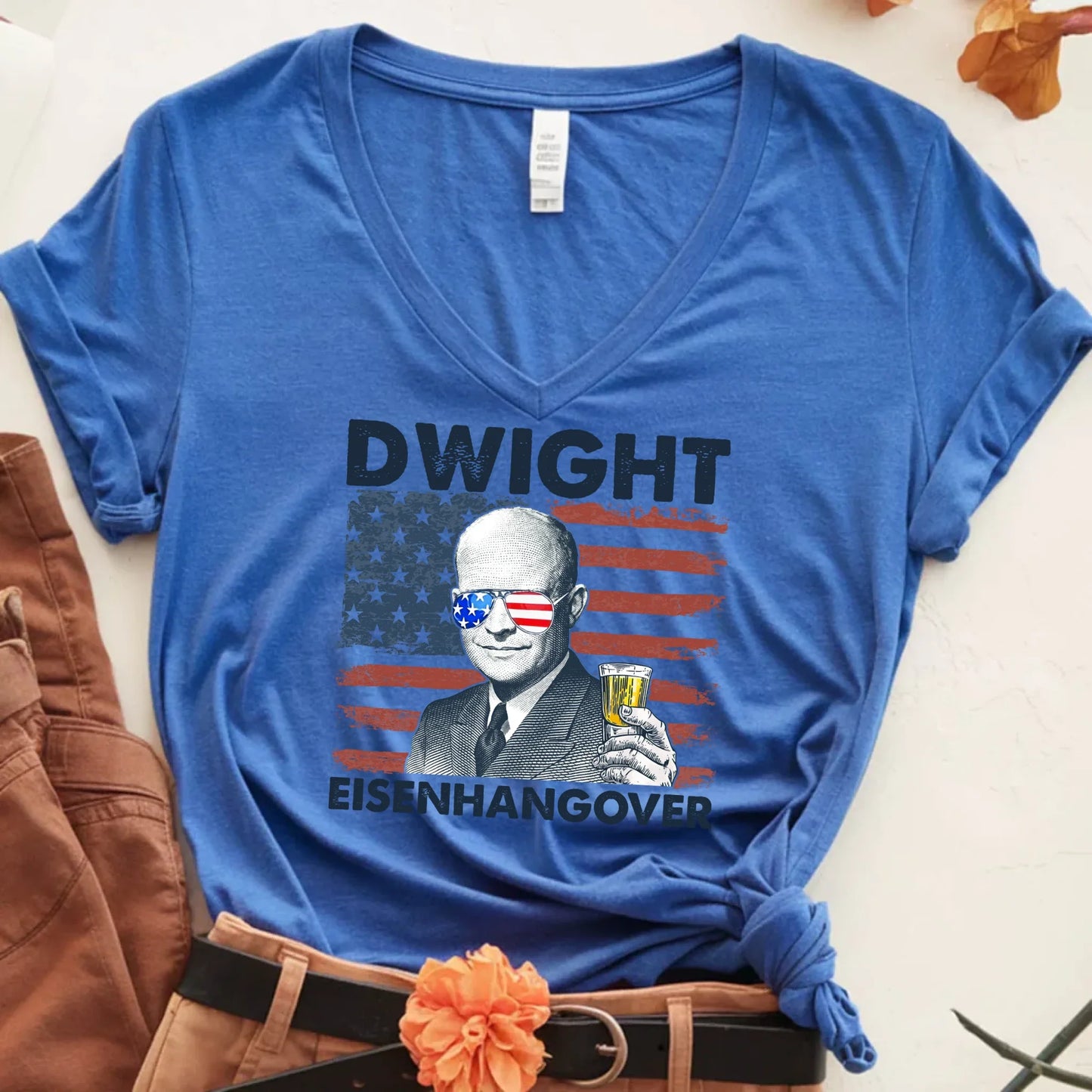Dwight Eisenhangover V-Neck Shirt Funny 4th of July Tee Eisenhangover