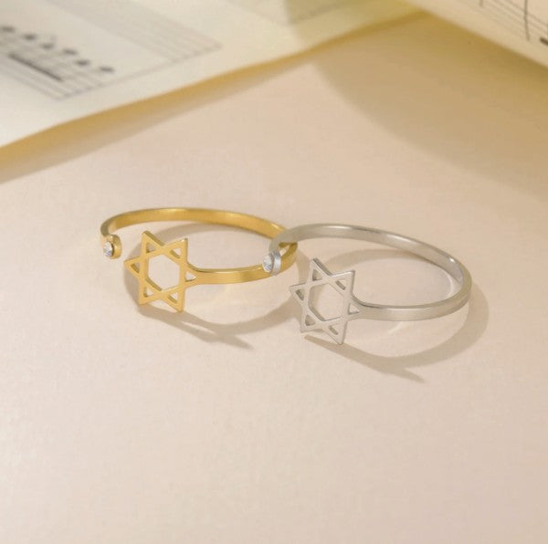 Adjustable Star of David Open Ring 18K Gold-Plated or Silver-Plated