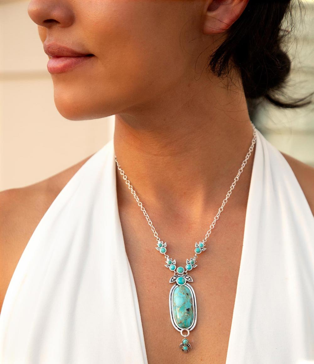 Sterling Silver Blue Turquoise Pendant Necklace Emile