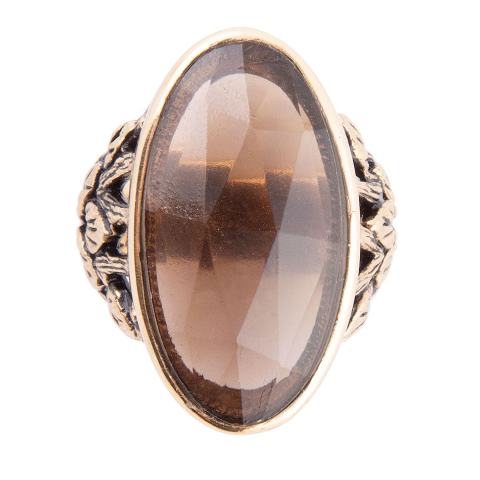 Faceted Black Smoky Quartz Golden Ring Statement Jewelry Barse Jewelry