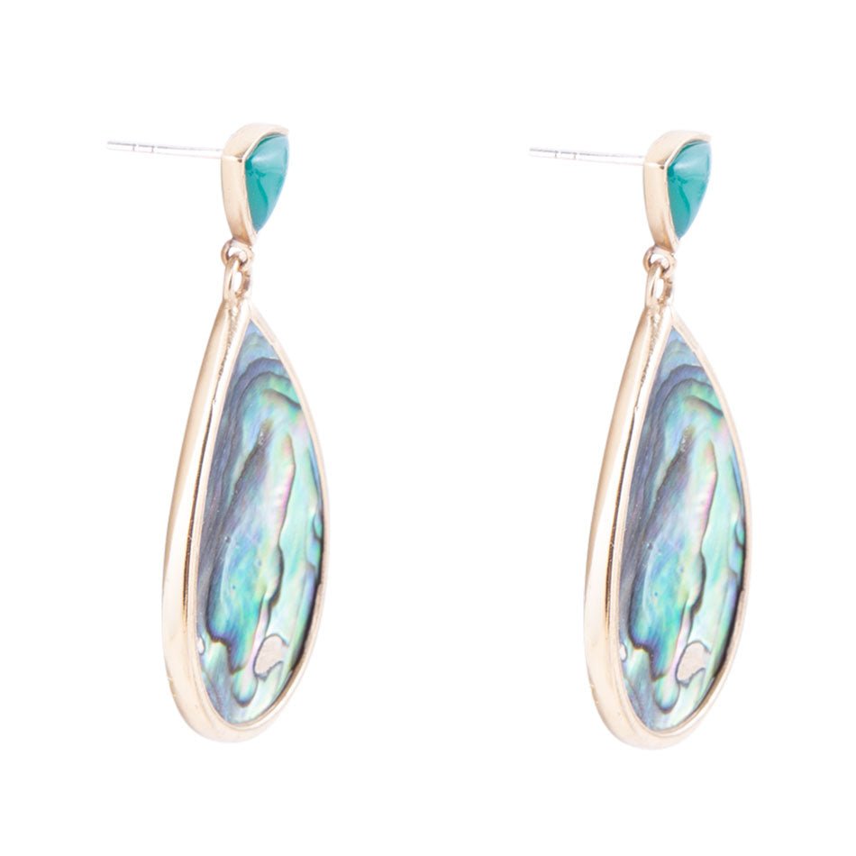 Blue Abalone Golden Post Drop Earrings Genuine Abalone Epiphany