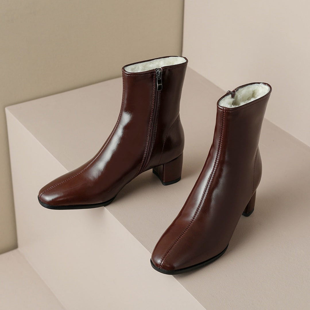 Women’s Short Fur Chunky Mid-Heel Cotton Snow Boots