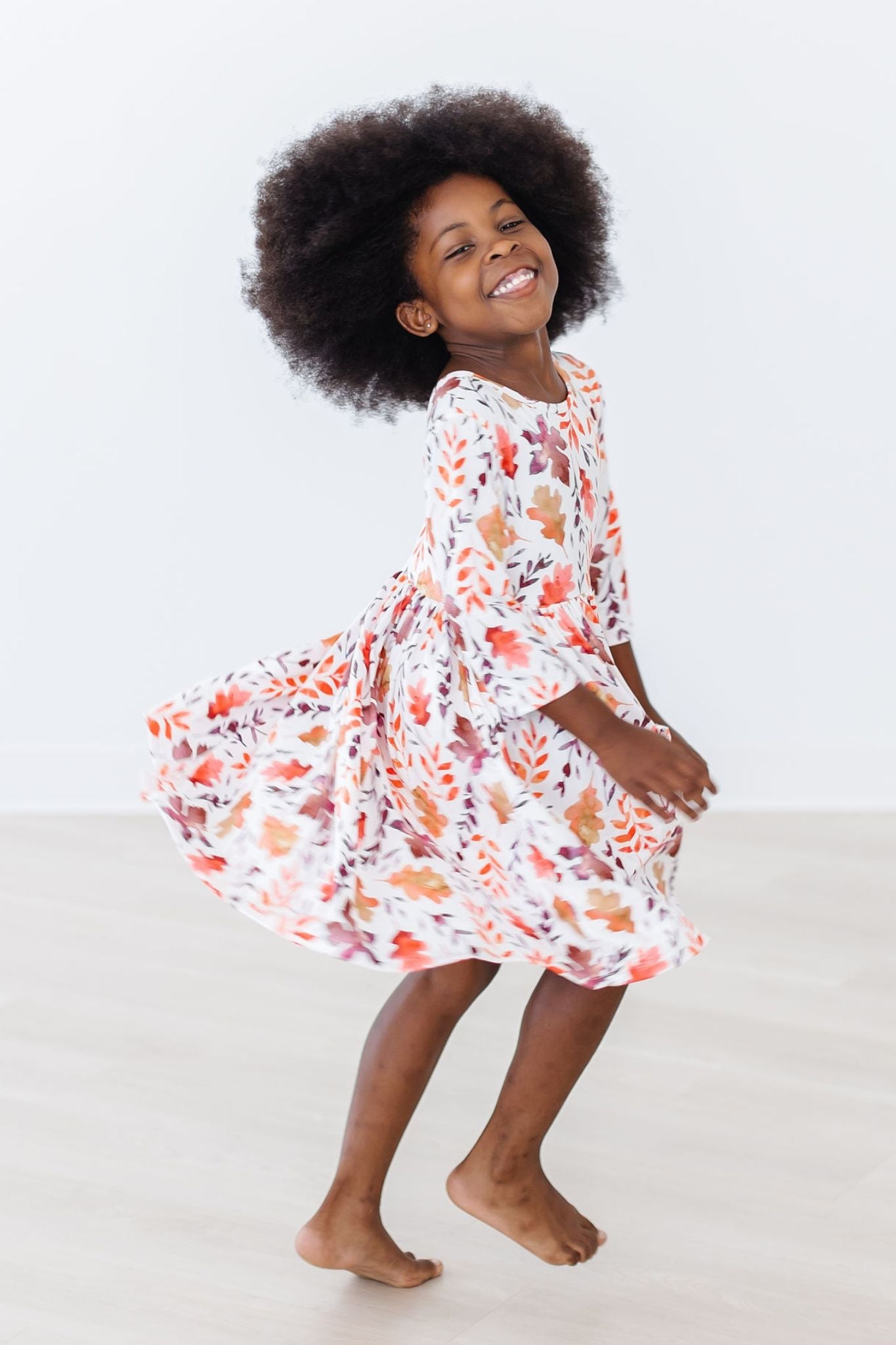Falling Leaves 3/4 Sleeve Pocket Twirl Dress Mila & Rose