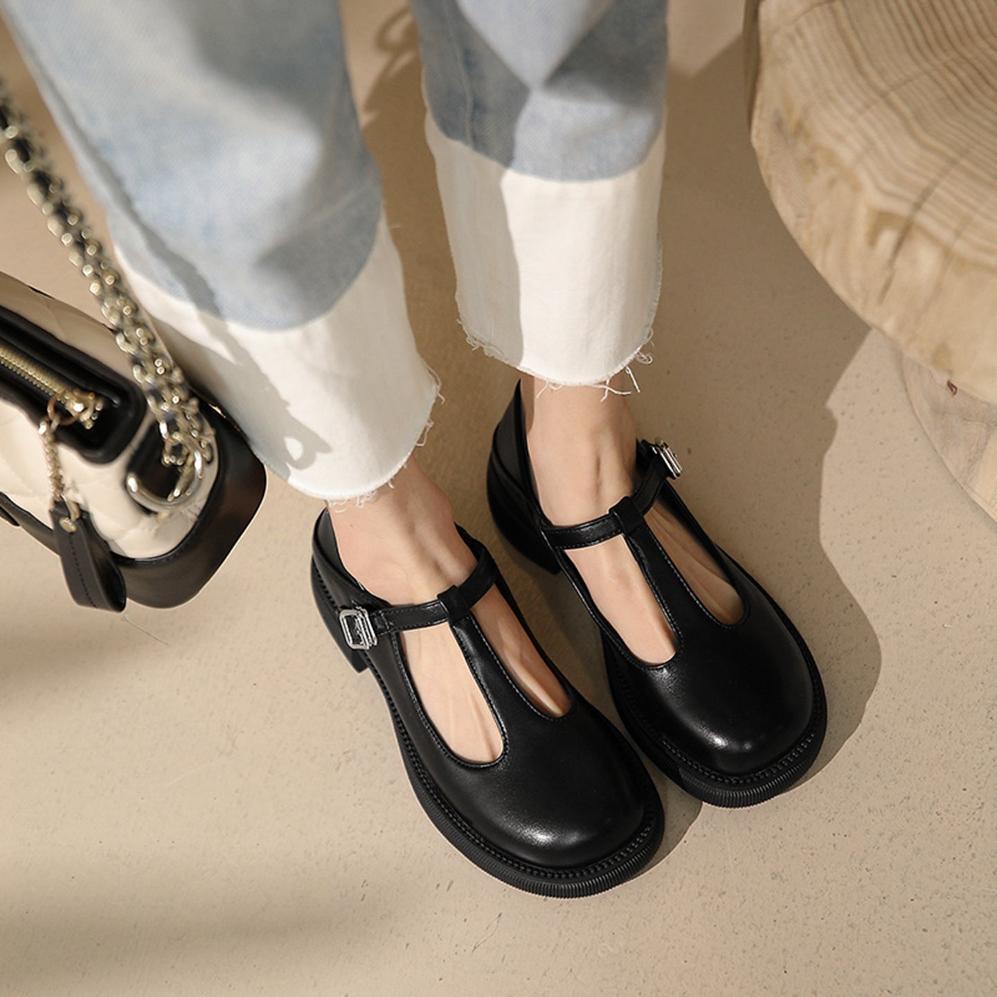 Women’s Shallow-Mouth Mary Jane Shoes Flat Heel PU Upper