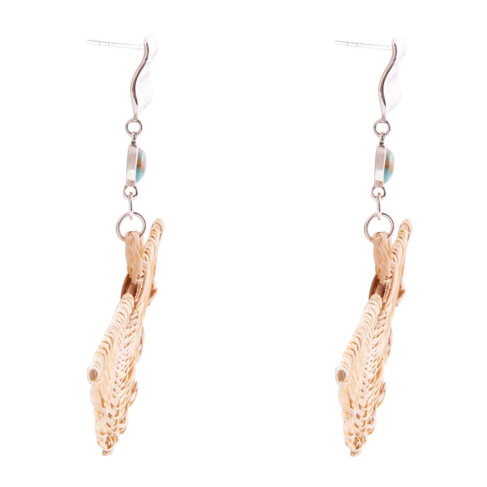 Fan of Rattan Blue Turquoise Sterling Silver Earrings