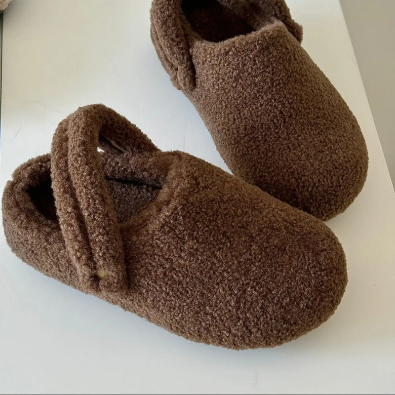 Women’s Closed-Toe Fleece-Lined Thickened Two-Way Wear Slippers