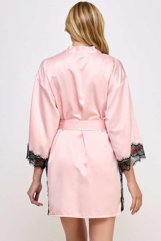Isadora Satin Robe with Lace Trim 2494