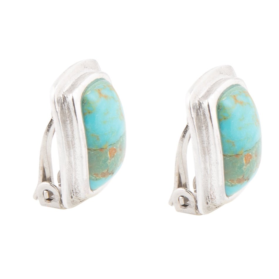 Blue Turquoise Clip Earrings Sterling Silver Fiji Isles