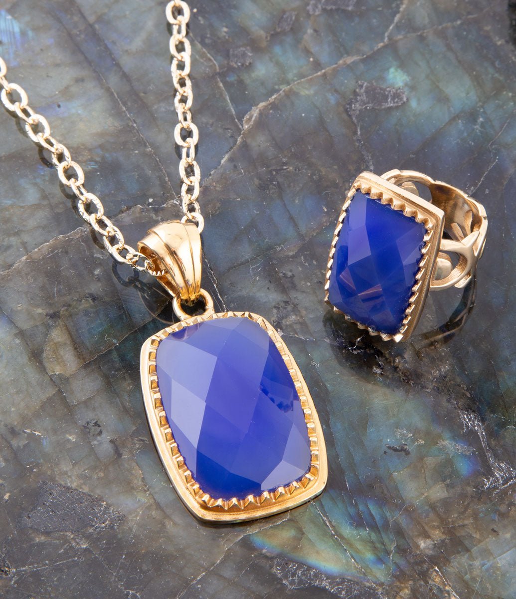 Blue Agate Filigreed Golden Pendant Necklaces Barse Jewelry