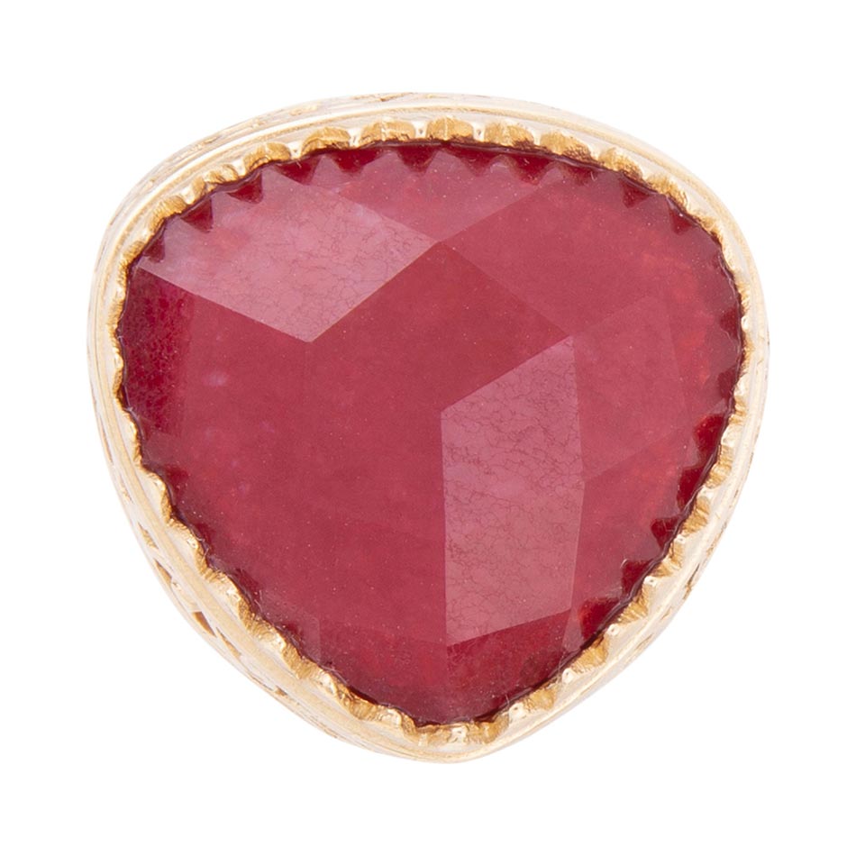 Red Quartz Filigreed Golden Statement Ring Barse Jewelry