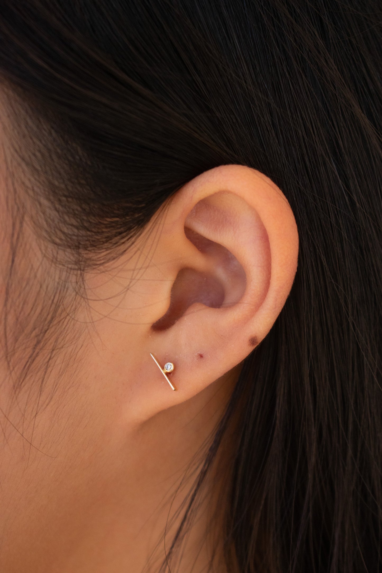 Yellow Gold Champagne Diamond Bar Studs 14k Madrid Studs