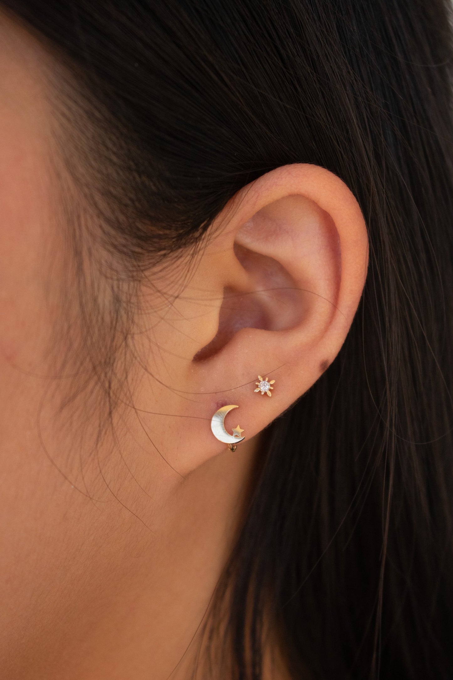 14k Yellow Gold Star and Moon Huggies Tuscany
