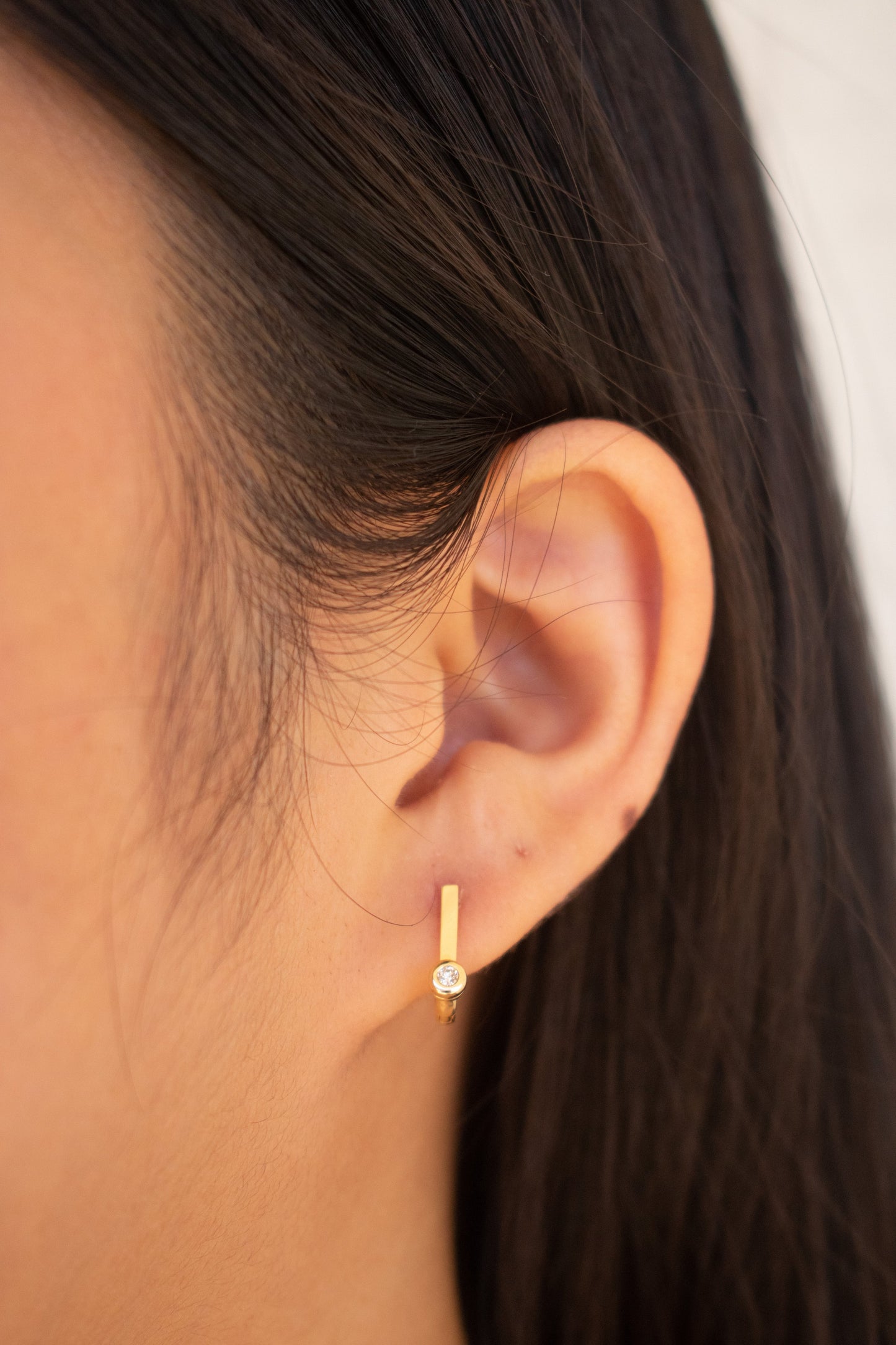 14k Yellow Gold Champagne Diamond 12mm Huggies Earrings Paris