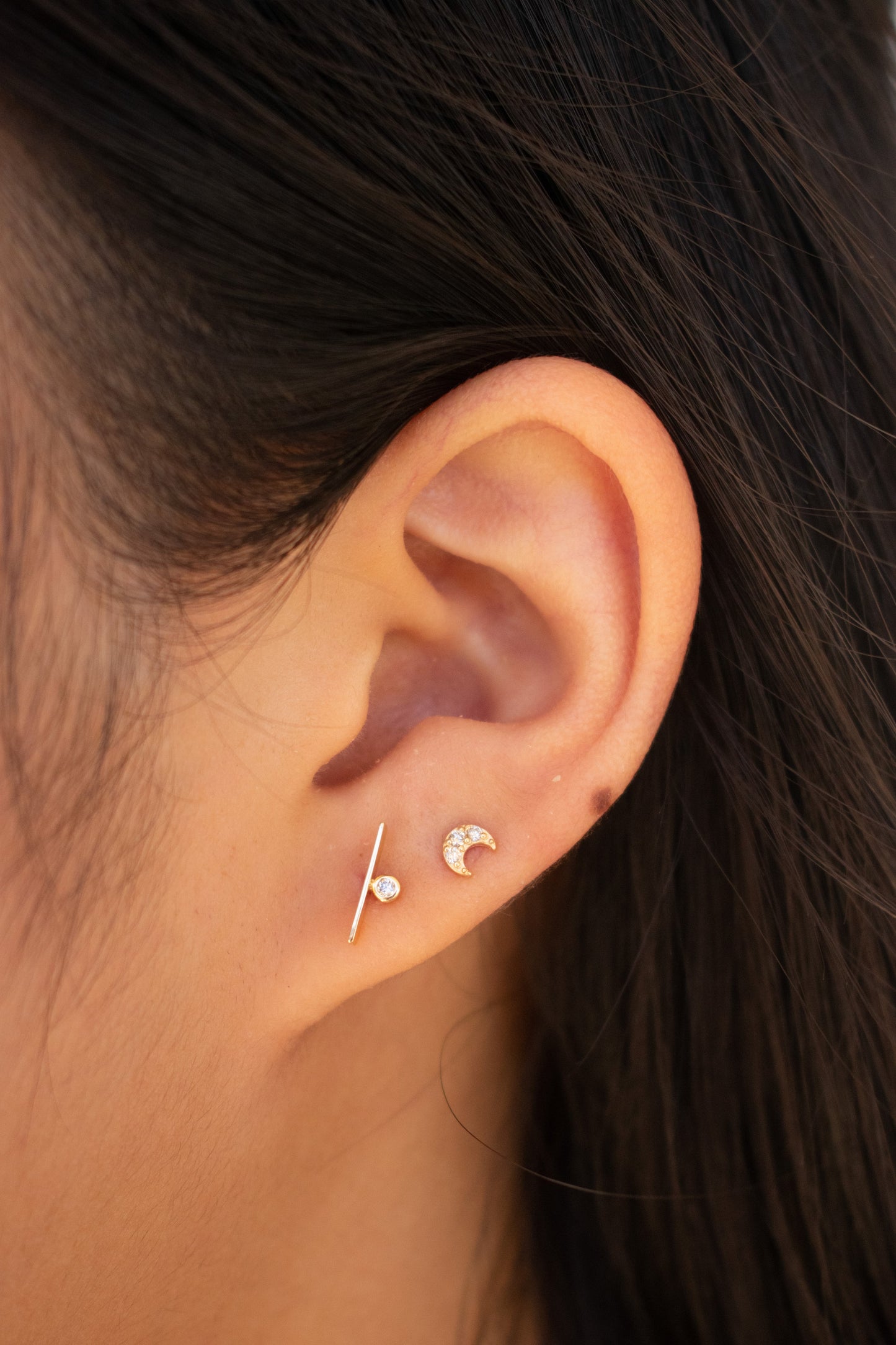 14k Yellow Gold Champagne Diamond Moon Studs Earrings Claro Studs