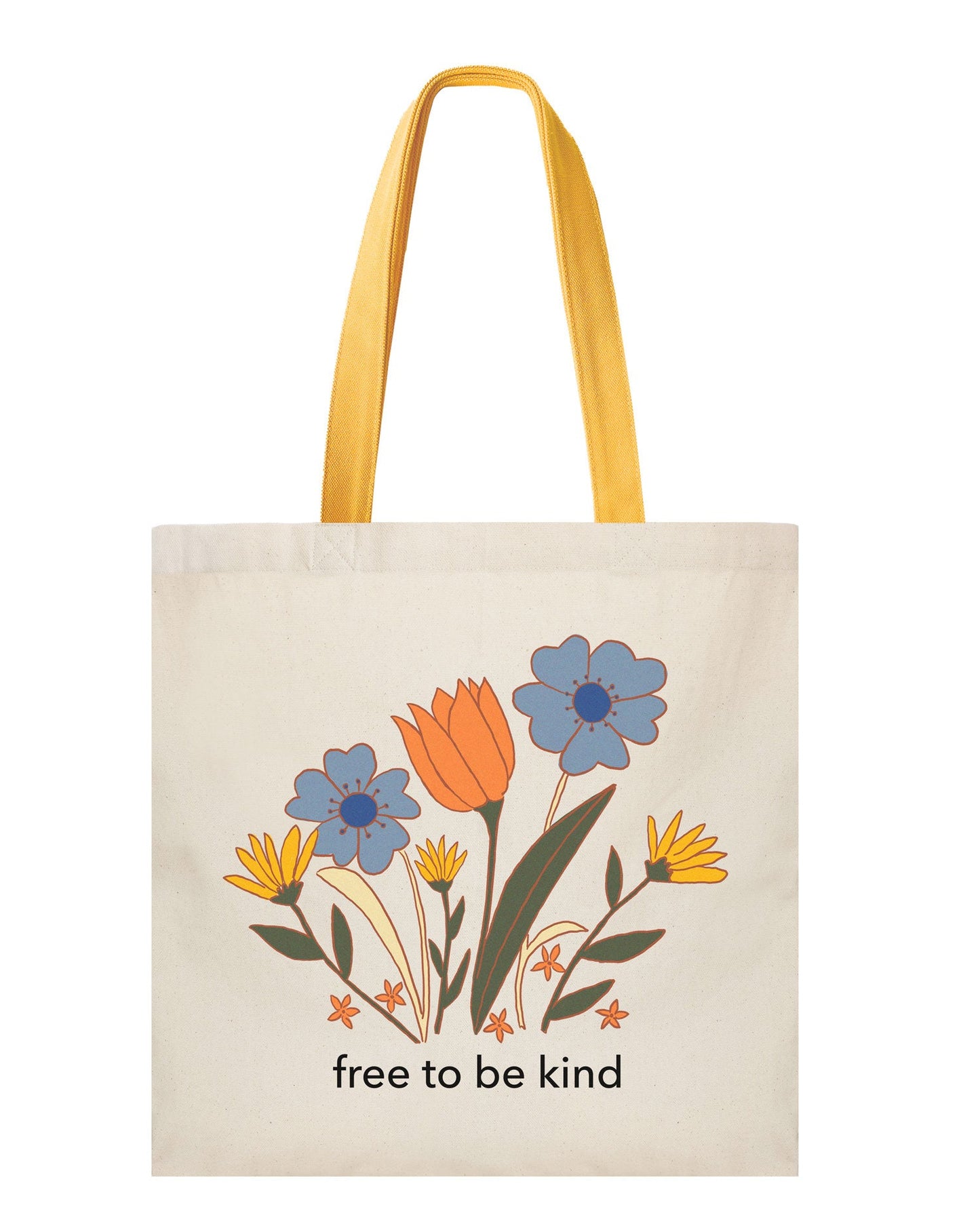 organic cotton tote bag Free to Be Kind with eco-friendly print