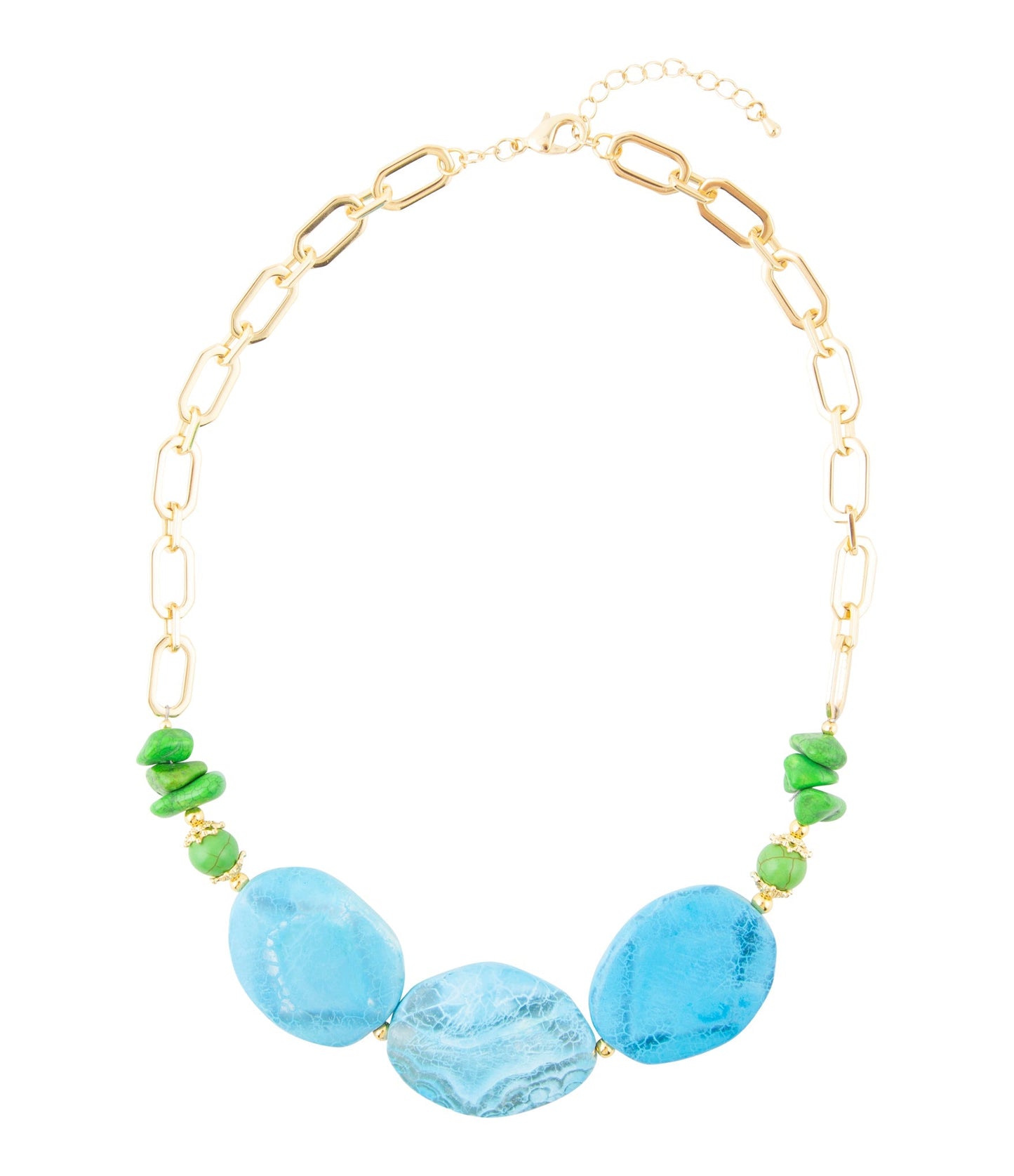 Blue Agate Golden Chunky Necklace with Fresh Twist Lime - Barse Jewelry