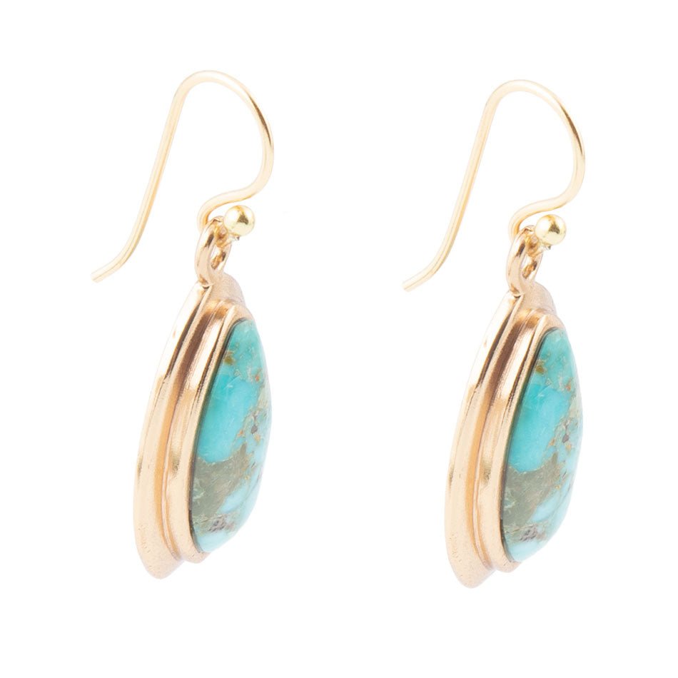 Blue Turquoise Golden Drop Earrings Genuine Turquoise Earrings Barse Jewelry