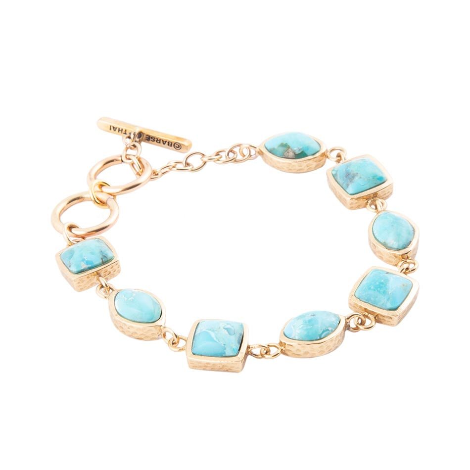 Blue Turquoise Hammered Link Bracelet Genuine by Barse Jewelry